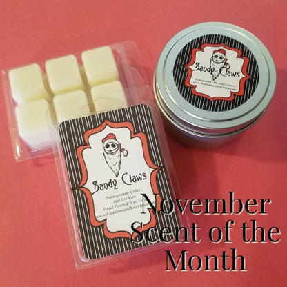 December Scent of the Month Sandy Claws Wax Melts and Candles - Pomegranate Cider Scented